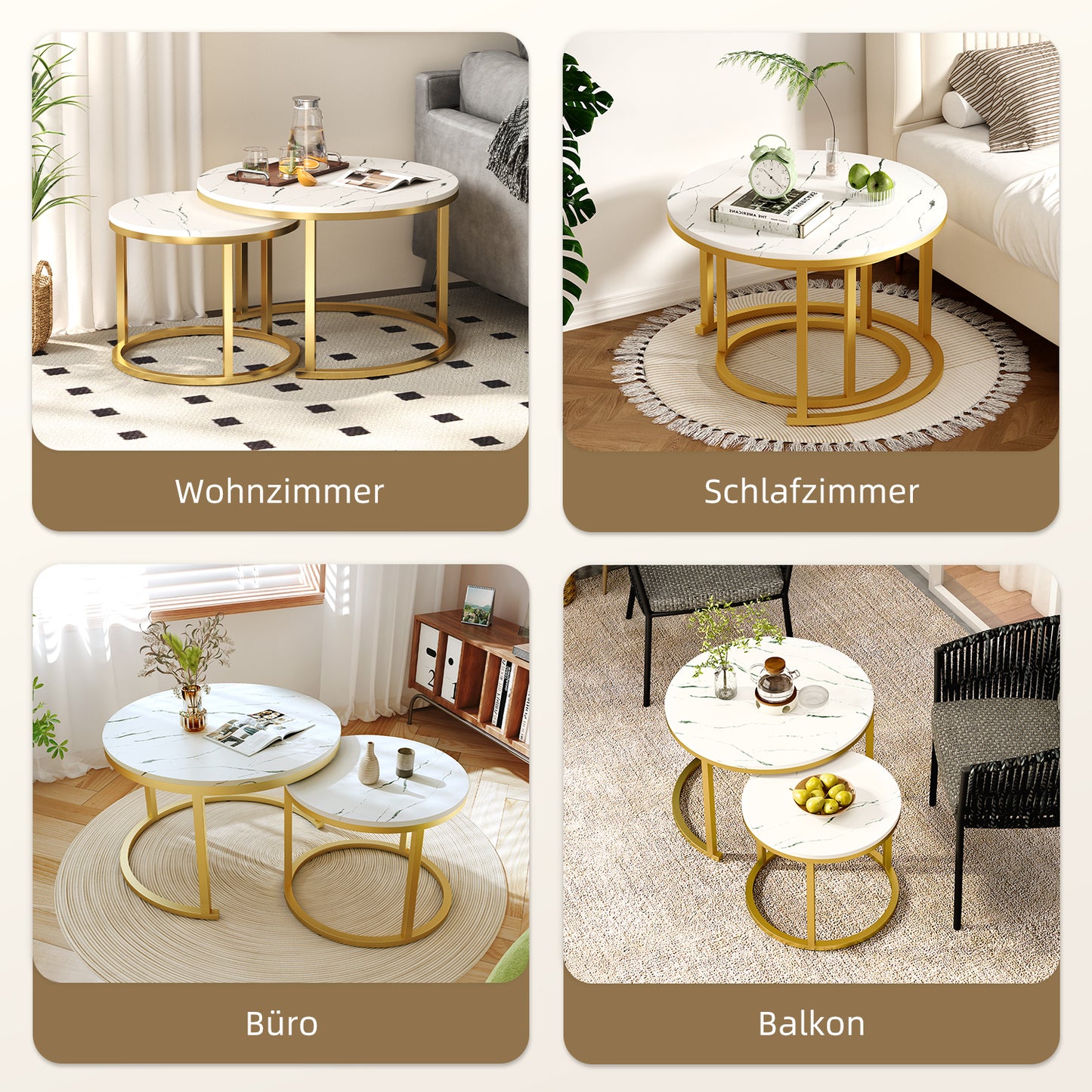 Couchtisch Couchtisch 2er Set mit Marmormuster, Kaffeetisch, Beistelltisch