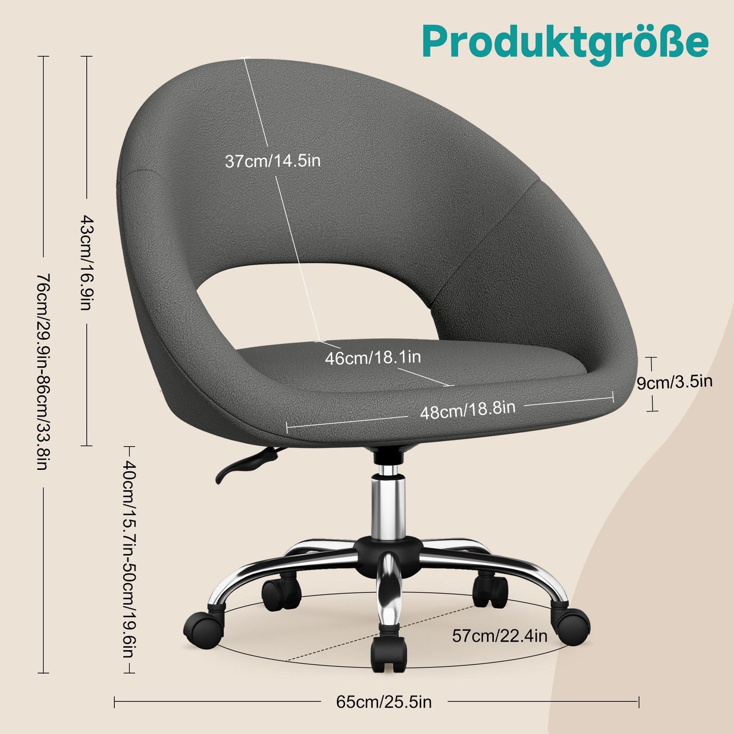 Bürostuhl Schminkstuhl,Homeoffice Stuhl mit Armlehnen,Drehstuhl mit Rrollen