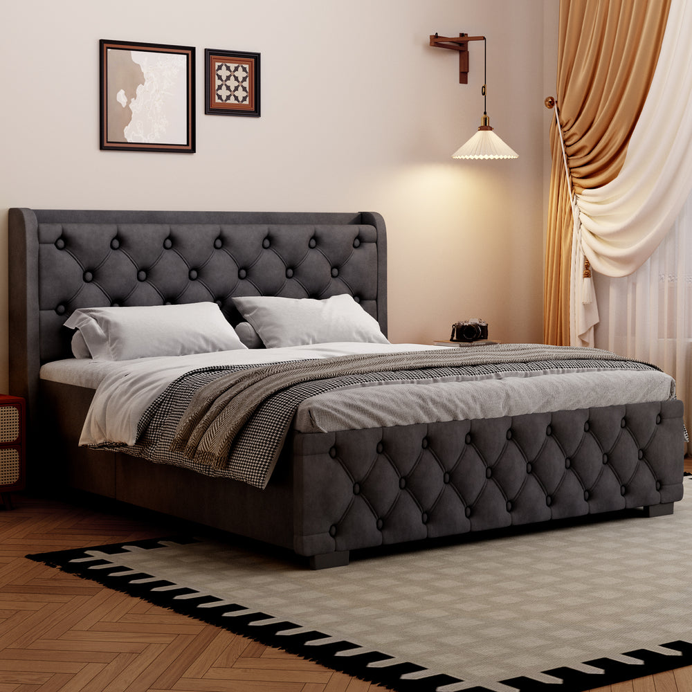 Polsterbett Doppelbett 140x200 cm,mit LED-Licht und Ladeanschluss