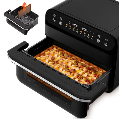 Heißluftfritteuse Dual Zone Heißluftfritteuse, 10L Airfryer mit herausnehmbarem Trenner, 2 Gestelle, Heißluftfritteuse 2 kammern, 8 Kochfunktionen