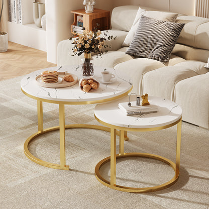 Couchtisch Couchtisch 2er Set mit Marmormuster, Kaffeetisch, Beistelltisch