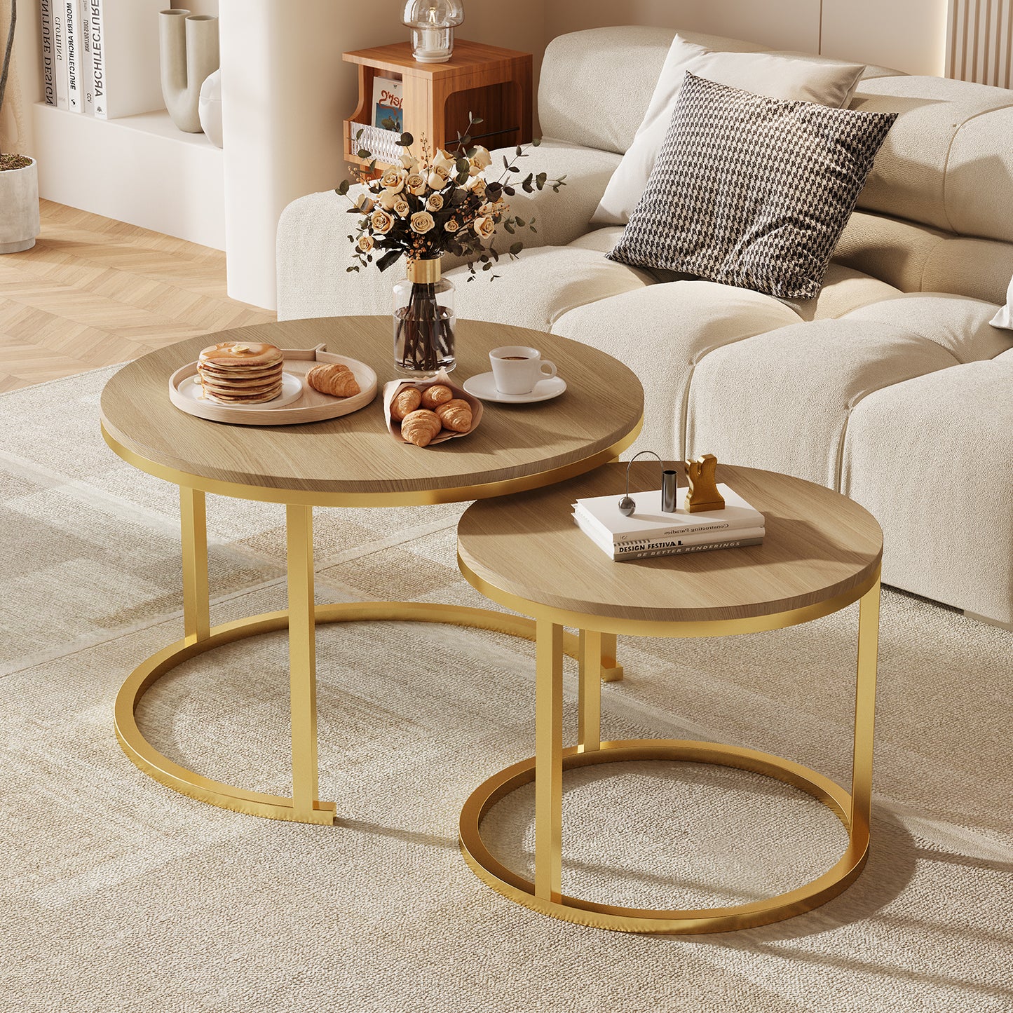 Couchtisch Couchtisch 2er Set mit Marmormuster, Kaffeetisch, Beistelltisch