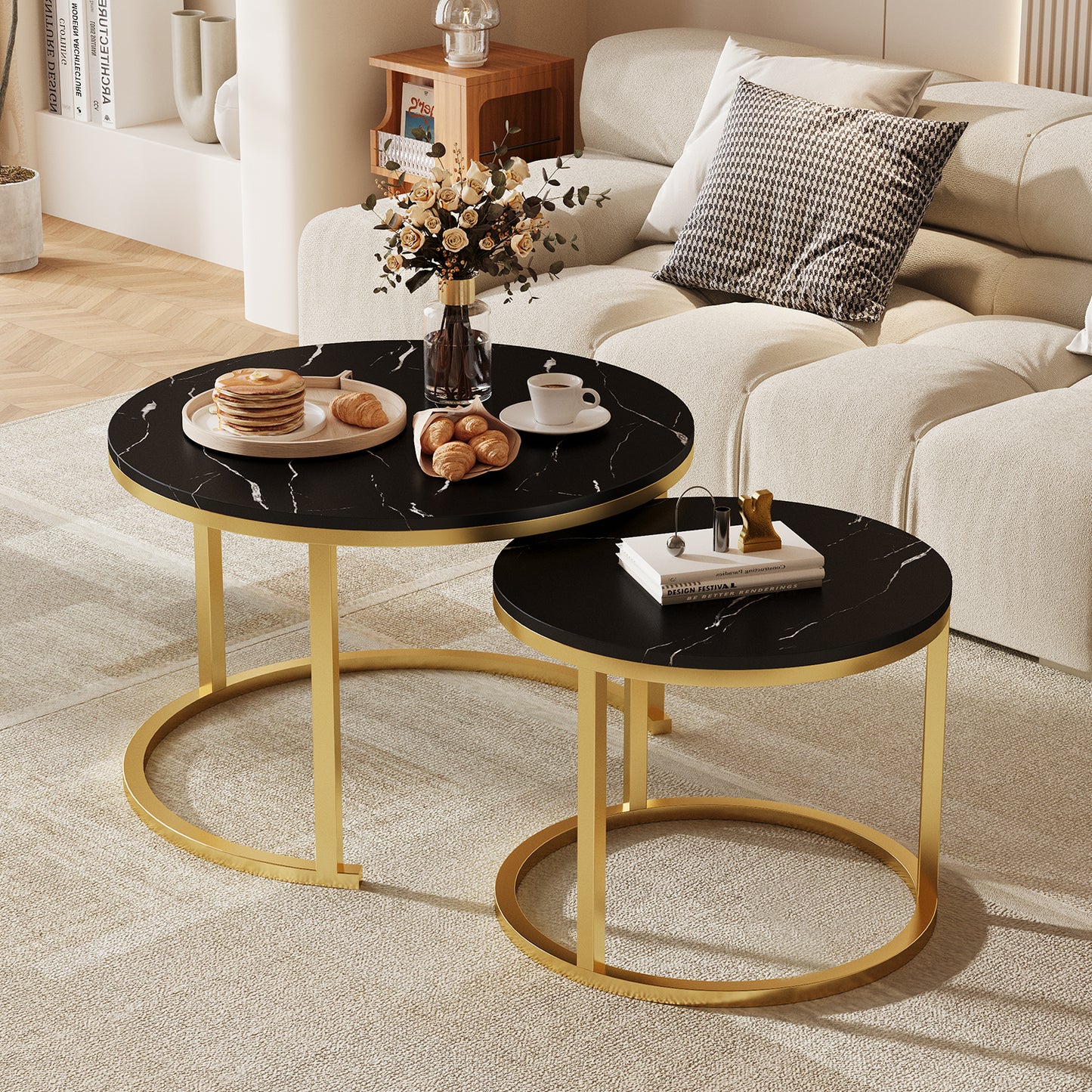 Couchtisch Couchtisch 2er Set mit Marmormuster, Kaffeetisch, Beistelltisch