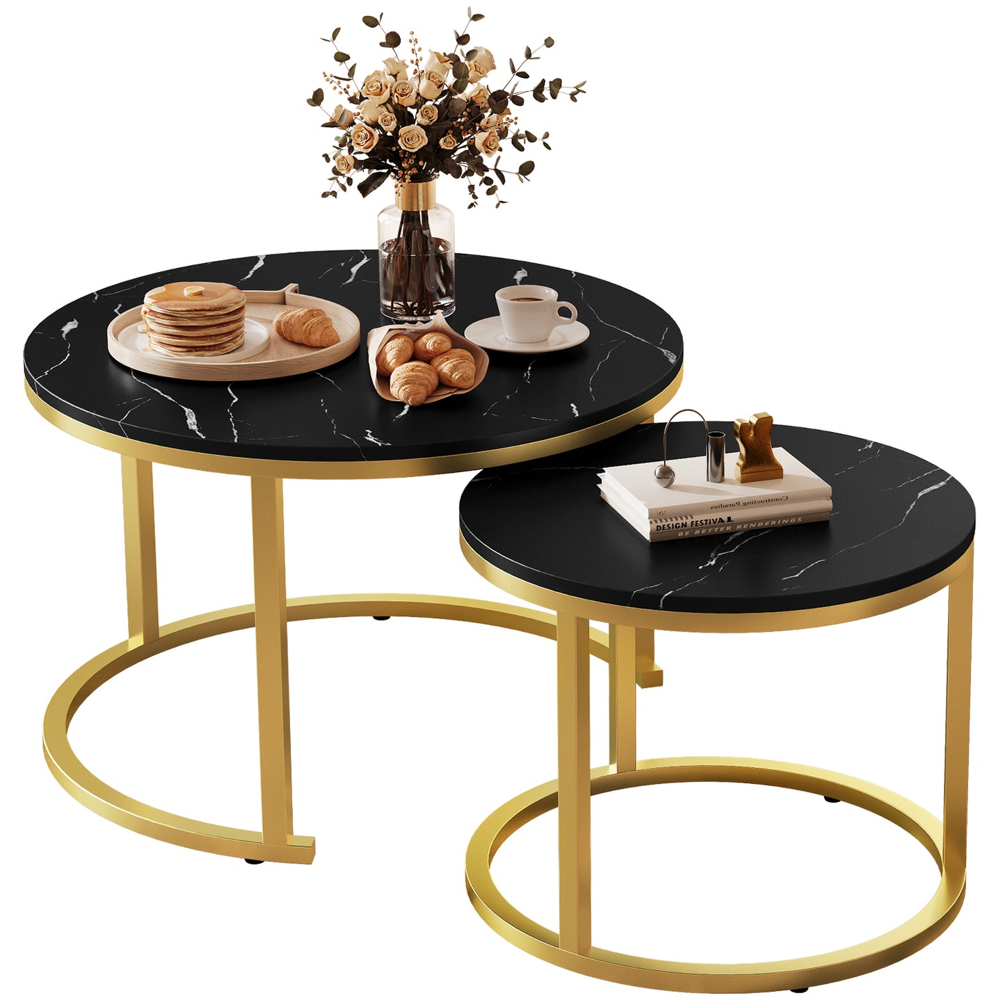 Couchtisch Couchtisch 2er Set mit Marmormuster, Kaffeetisch, Beistelltisch