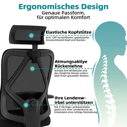 Bürostuhl Bürostuhl ergonomisch, Schreibtischstuhl 3D Memory-Schaum Lendenstütze