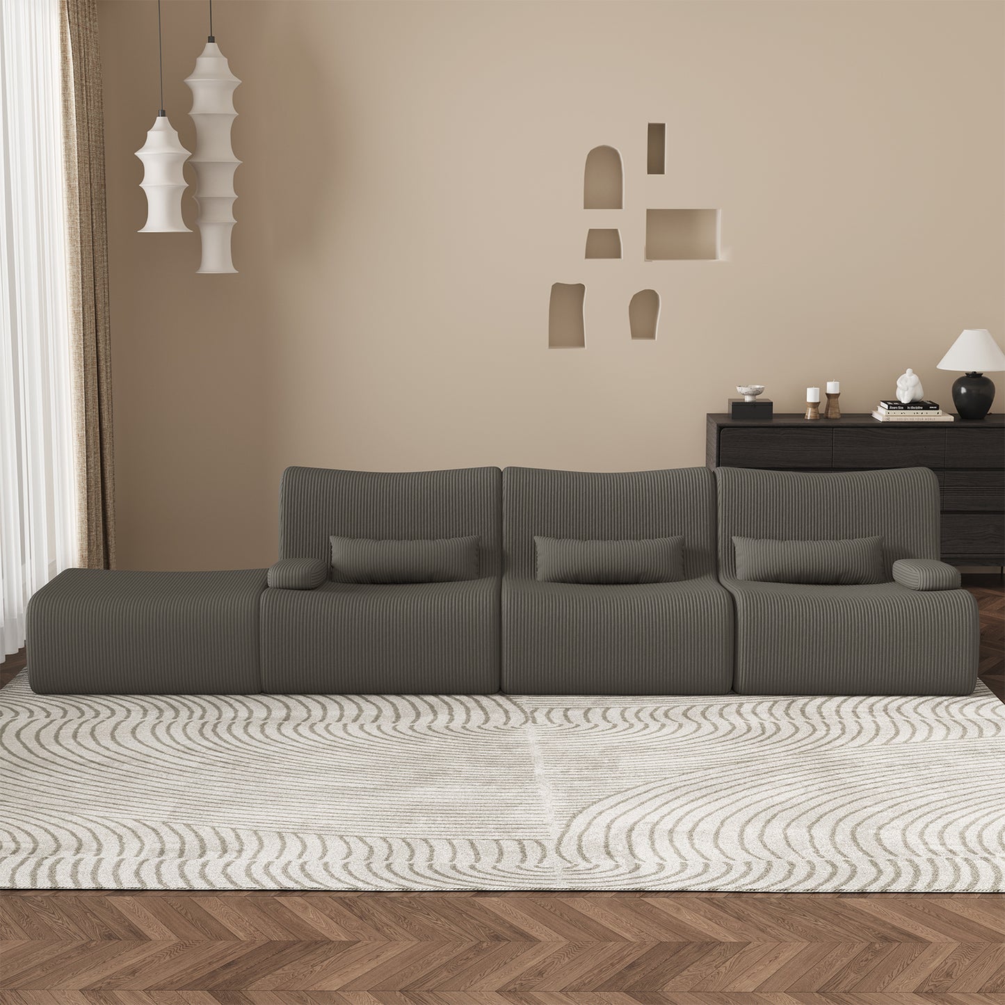 Ecksofa Ecksofa mit Schlaffunktion 250 x 170 x 76 cm, L-förmige Couch aus Cord