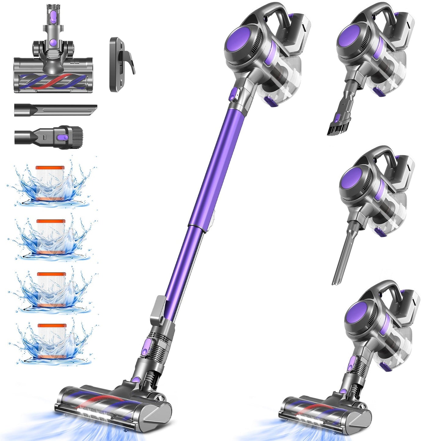 Akku-Hand-und Stielstaubsauger Akku Staubsauger, Staubsauger Kabellos 37000Pa/50Min/1.6L mit 4 HEPA