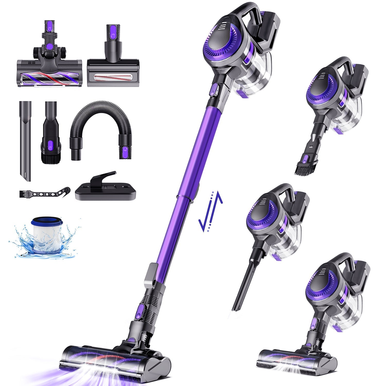 Hiazurm Akku-Hand-und Stielstaubsauger Akku Staubsauger, Staubsauger Kabellos 50000Pa/60Min/1.8L, Vielseitiger Akkusauger für Teppich, Hartboden, Tierhaare, HEPA*4, Akku-Sauger mit grünem Licht, Staubsensor und 90°-Standfunktion