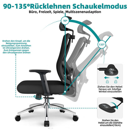 Bürostuhl Bürostuhl ergonomisch, Schreibtischstuhl 3D Memory-Schaum Lendenstütze