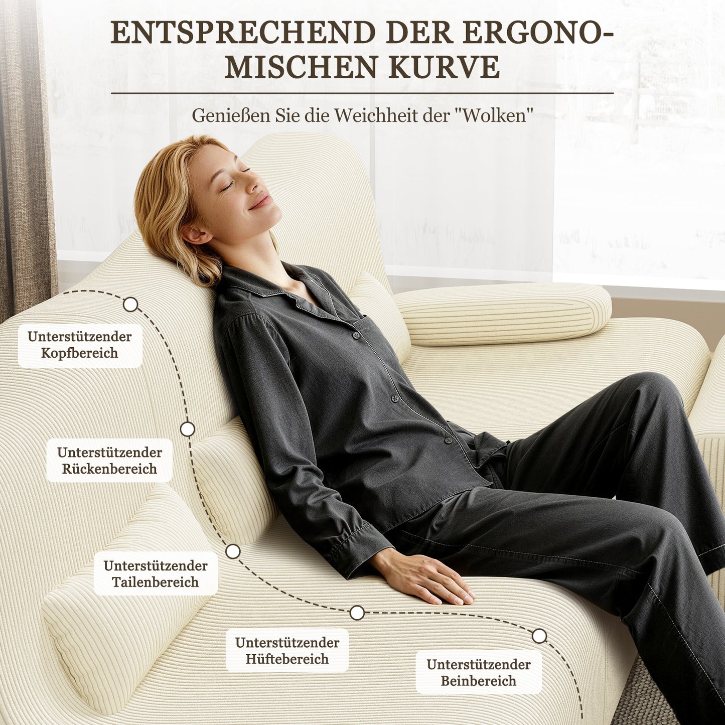 Ecksofa Ecksofa mit Schlaffunktion 250 x 170 x 76 cm, L-förmige Couch aus Cord