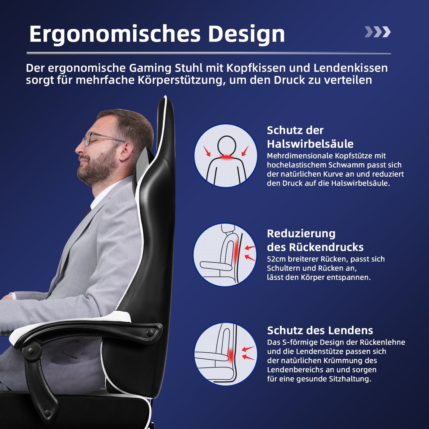Gaming-Stuhl Gaming Stuhl, Bürostuhl Ergonomisch Wippfunktion bis zu 170°