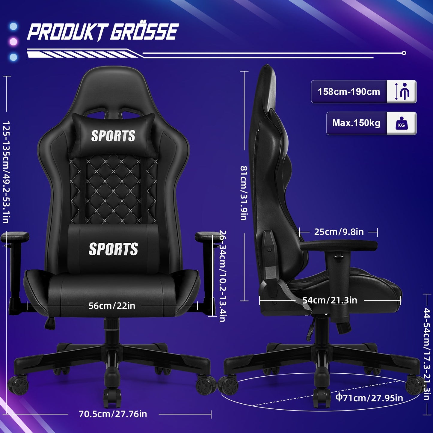 Gaming-Stuhl Ergonomischer Gaming Stuhl, Gaming Stuhl 150kg