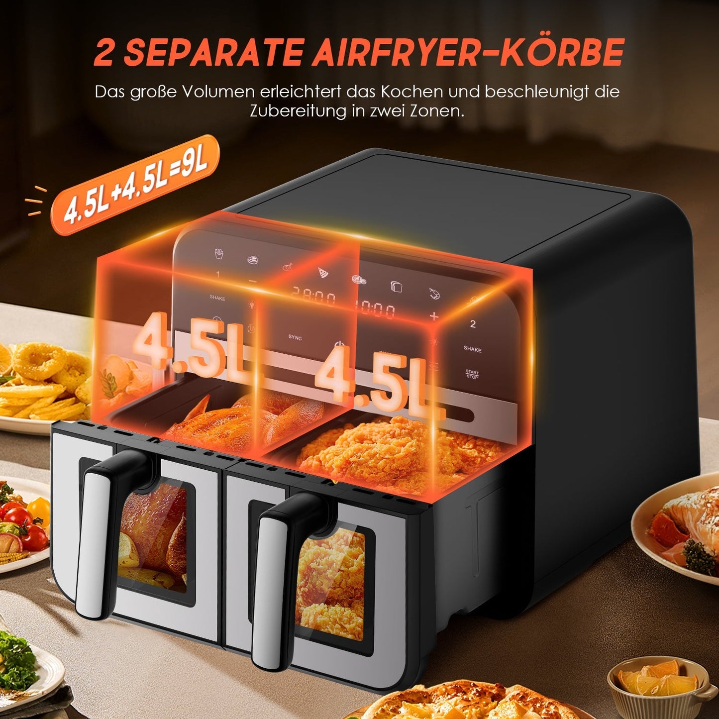 Heißluftfritteuse Geschenk Speisezange und Ölpinsel, 8-in-1, Touchscreen