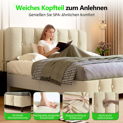 Polsterbett Bett 140x200 mit Lattenrost,Doppelbett mit gepolstertem Kopfteil, Einfache Montage, Robustes Gestell und Samtbezug