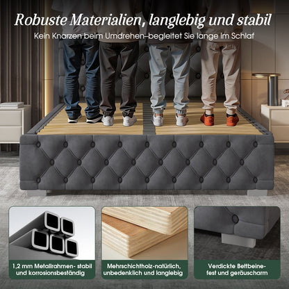 Polsterbett Doppelbett 140x200 cm,mit LED-Licht und Ladeanschluss
