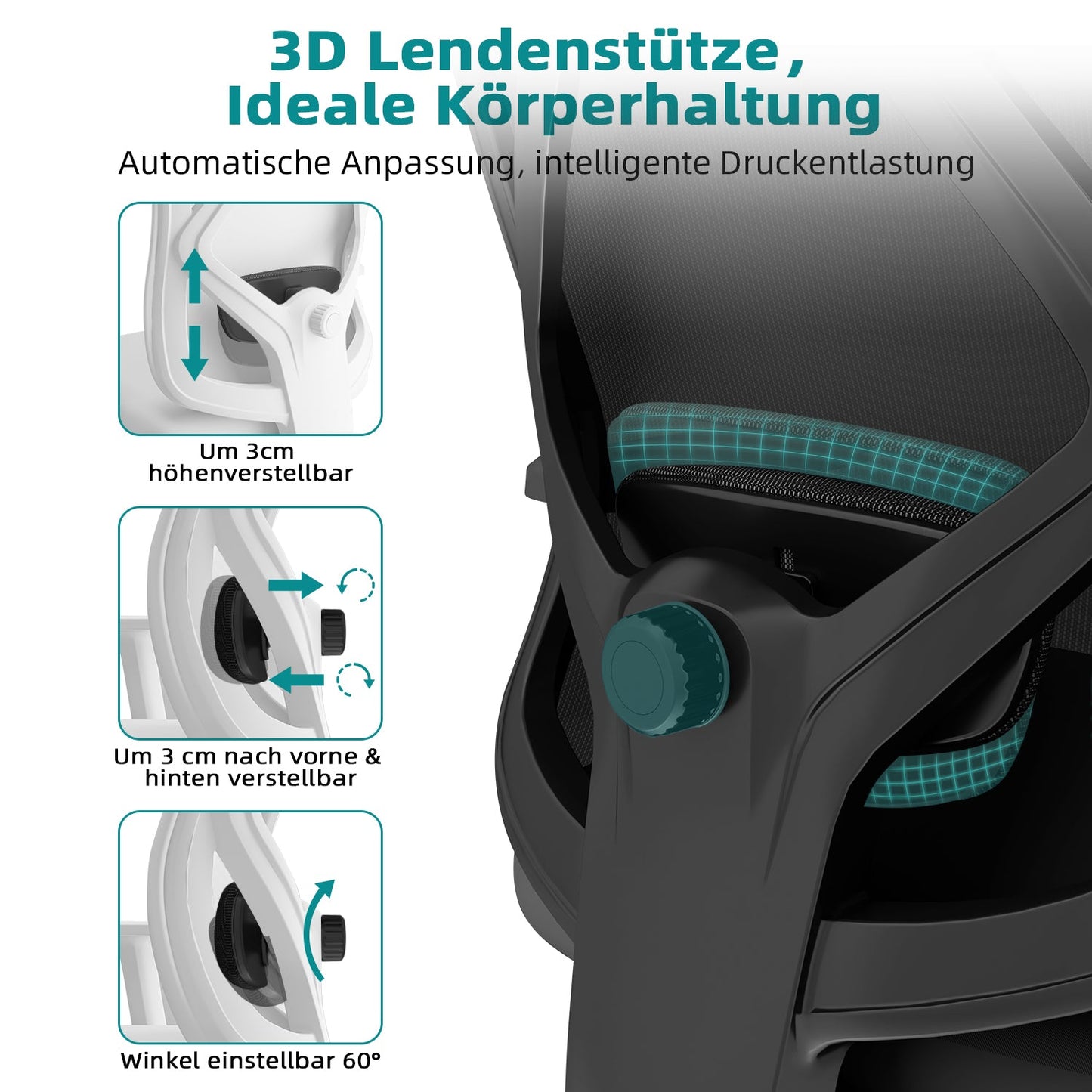 Bürostuhl Bürostuhl ergonomisch, Schreibtischstuhl 3D Memory-Schaum Lendenstütze