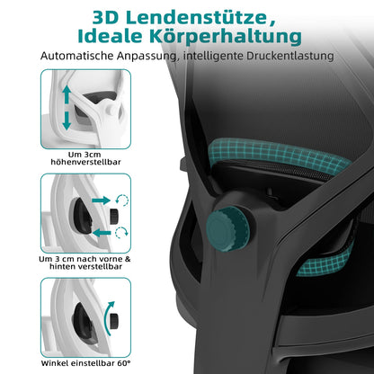 Bürostuhl Bürostuhl ergonomisch, Schreibtischstuhl 3D Memory-Schaum Lendenstütze