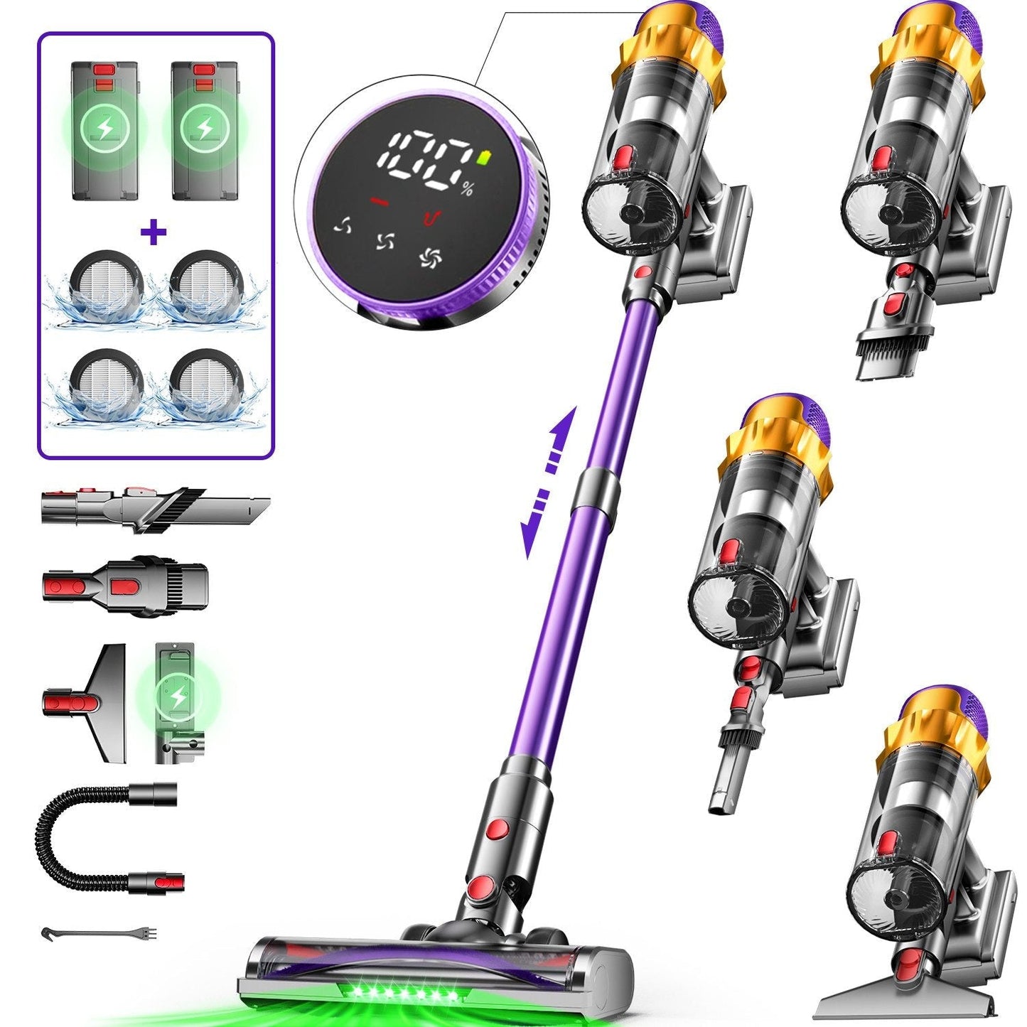 Akku-Hand-und Stielstaubsauger Akku Staubsauger, 80000Pa/700W/70Min/1.8L Kabelloser Staubsauger