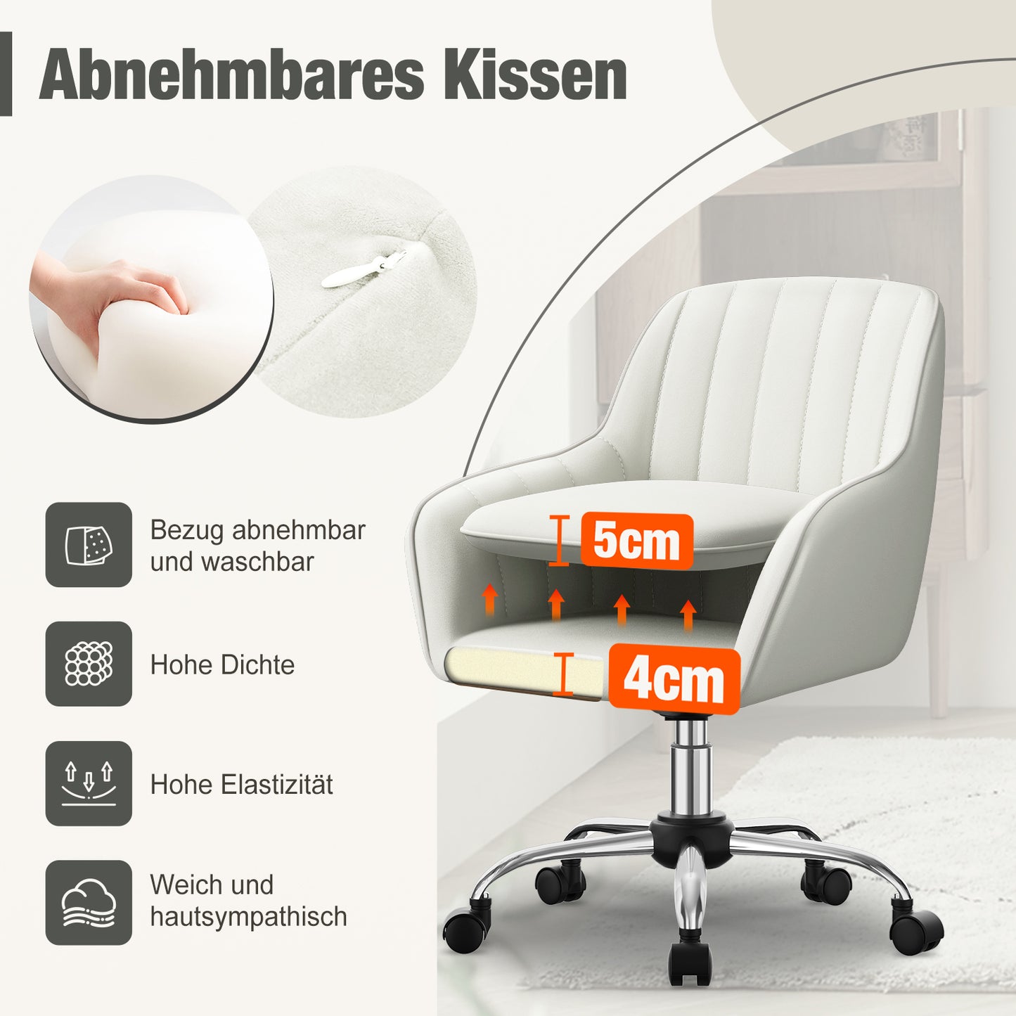Office chair, home office chair, vanity chair with armrests, swivel chair with casters