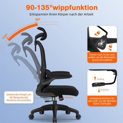 Bürostuhl Bürostuhl, Schreibtischstuhl Ergonomisch mit Klappbaren Armlehnen