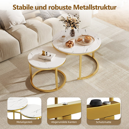 Couchtisch Couchtisch 2er Set mit Marmormuster, Kaffeetisch, Beistelltisch