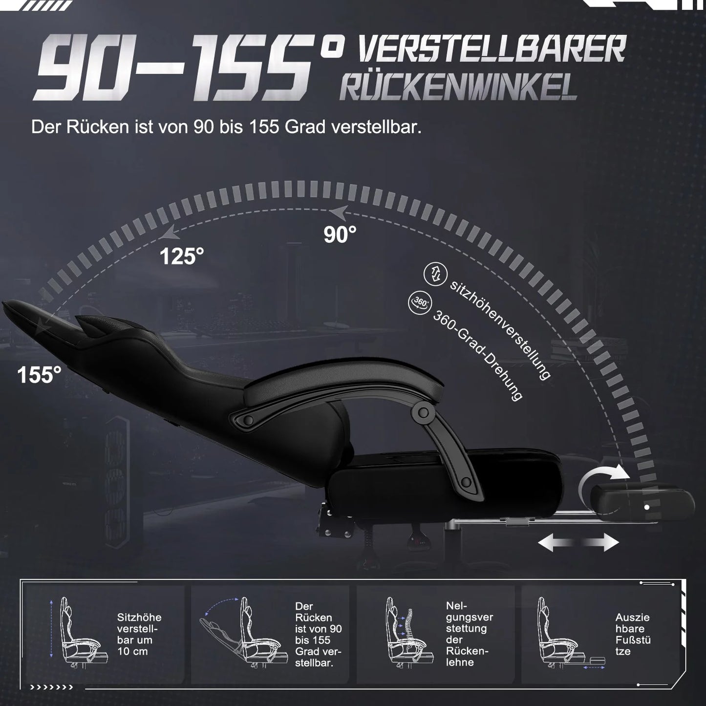 Gaming-Stuhl Gaming Stuhl mit Einteiligen Armlehnen und Ausziehbarem Fußstütze