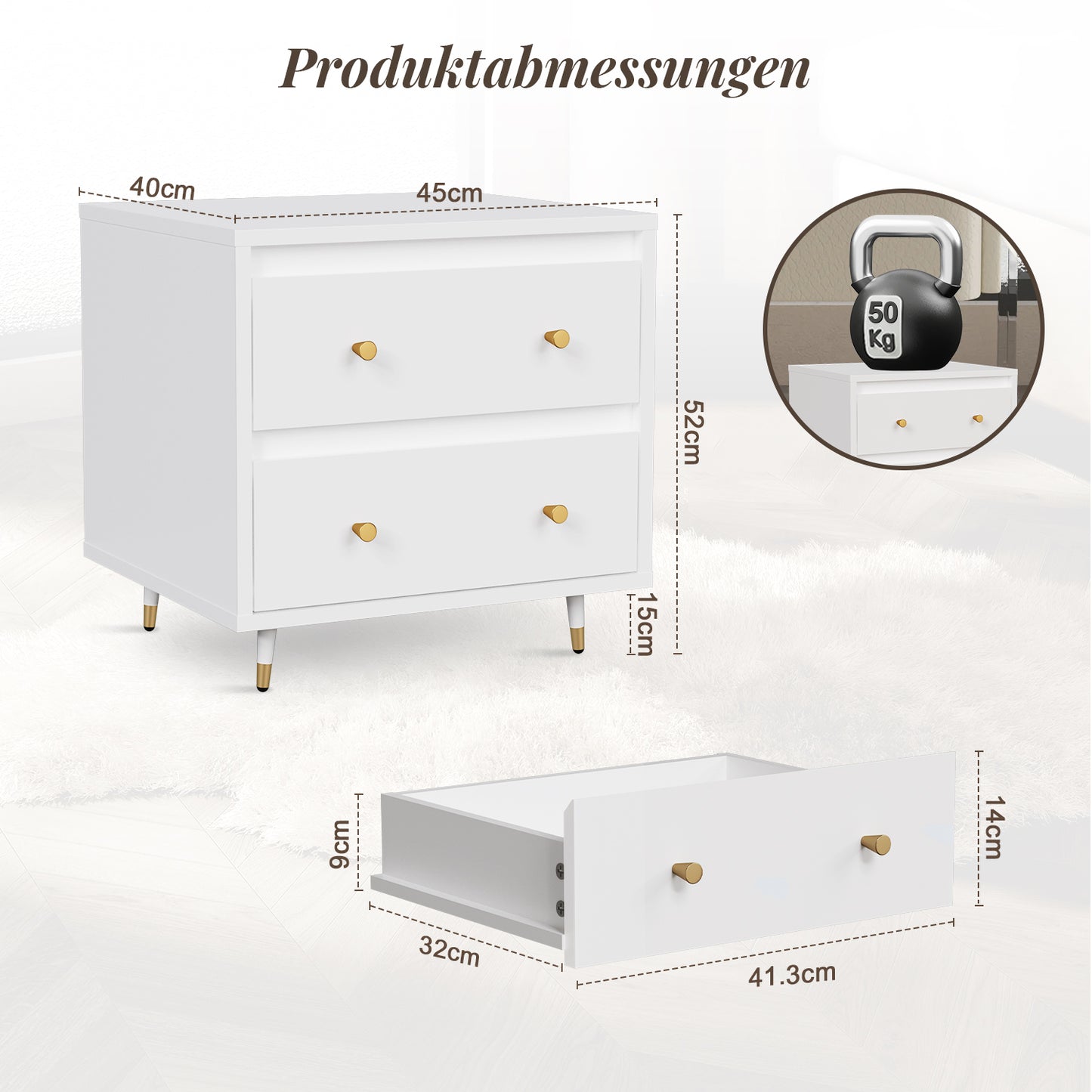 Nachttisch Nachttisch, Beistelltisch mit 2 Schubladen