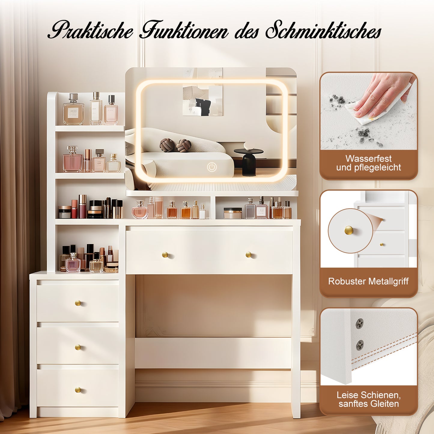 Schminktisch Schminktisch mit LED-Beleuchtung, Kosmetiktisch mit Spiegel