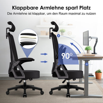 Bürostuhl Ergonomischer Bürostuhl mit klappbaren Armlehnen und Rückenlehnen