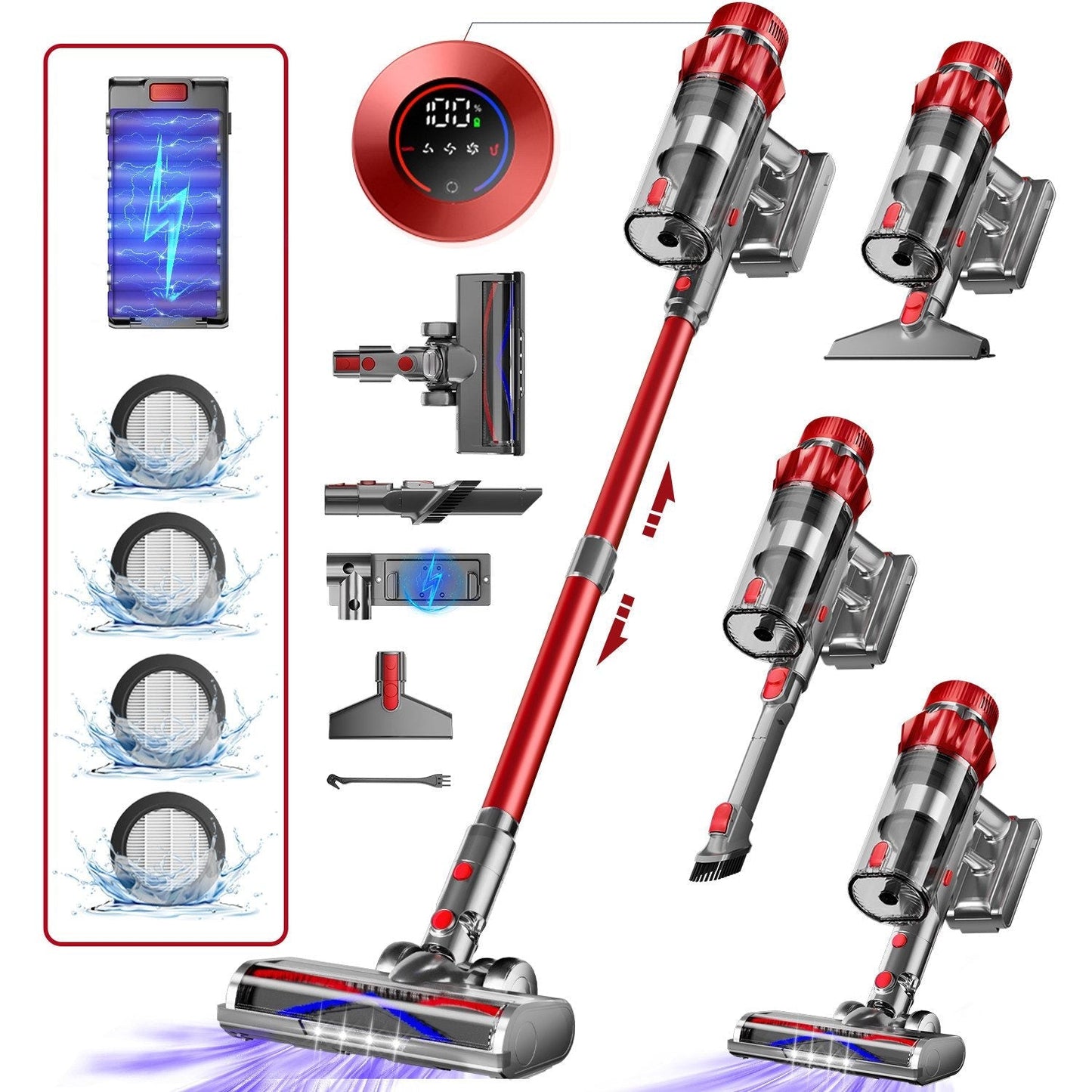 Akku-Hand-und Stielstaubsauger Akku-Staubsauger 80000Pa, 70 Min Laufzeit, 1.8L, leise