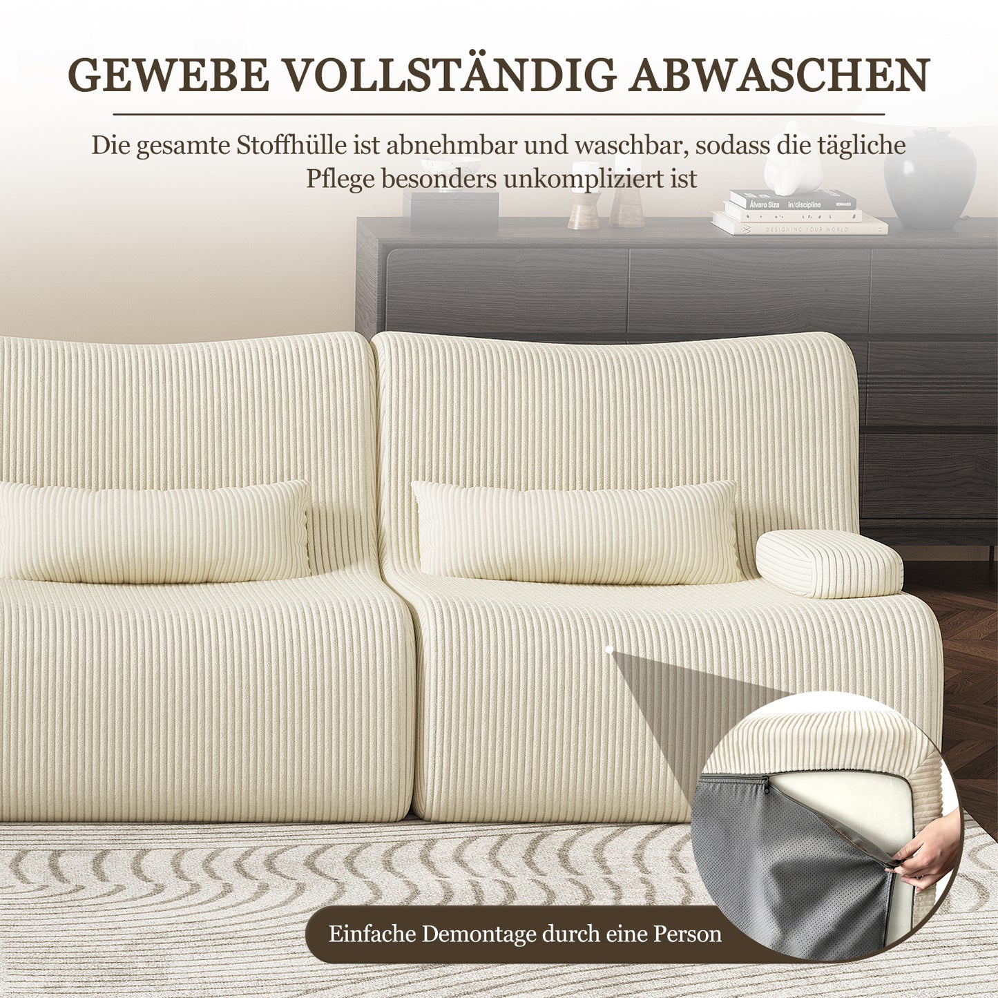 Ecksofa Ecksofa mit Schlaffunktion 250 x 170 x 76 cm, L-förmige Couch aus Cord