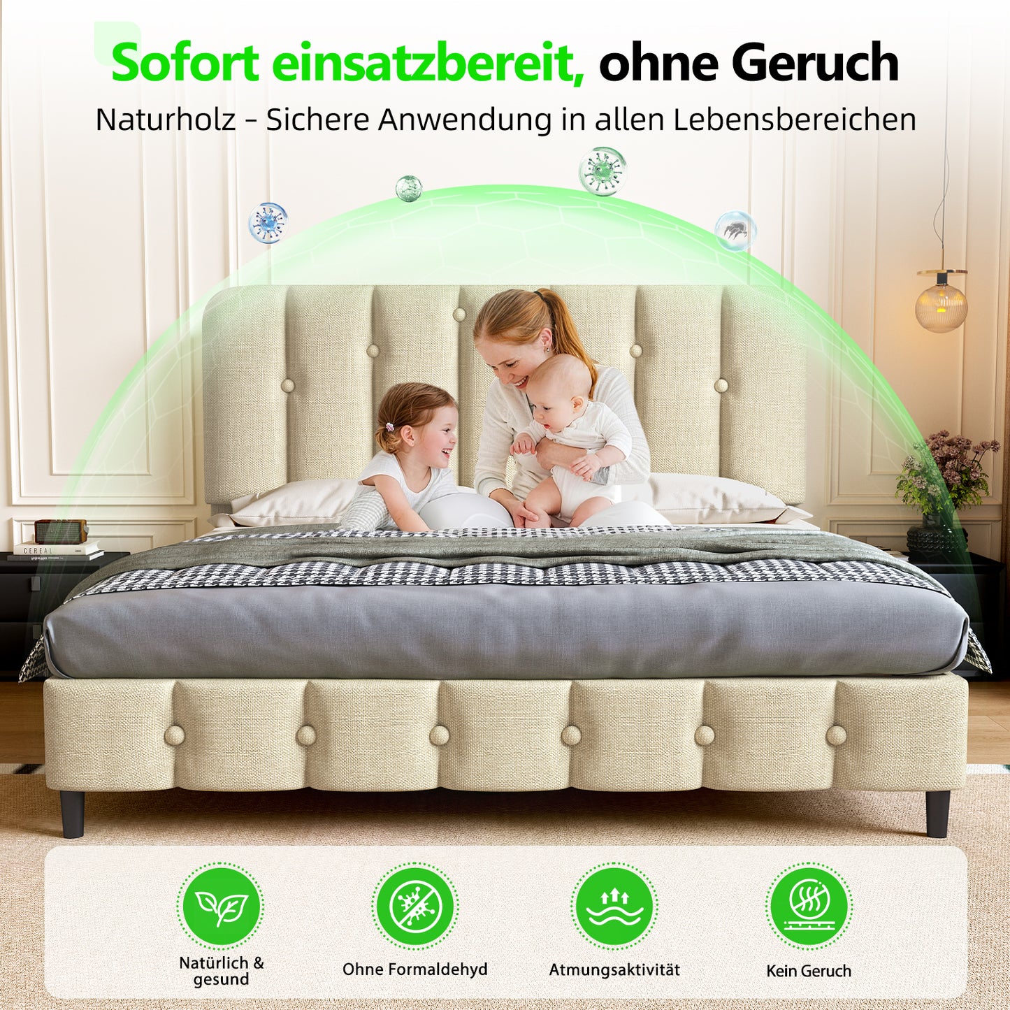 Polsterbett Bett 140x200 mit Lattenrost,Doppelbett mit gepolstertem Kopfteil, Einfache Montage, Robustes Gestell und Samtbezug