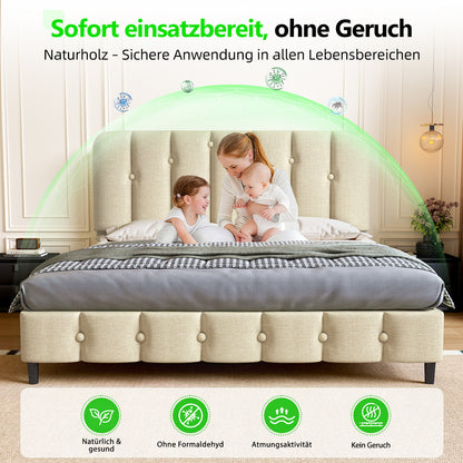 Polsterbett Bett 140x200 mit Lattenrost,Doppelbett mit gepolstertem Kopfteil, Einfache Montage, Robustes Gestell und Samtbezug