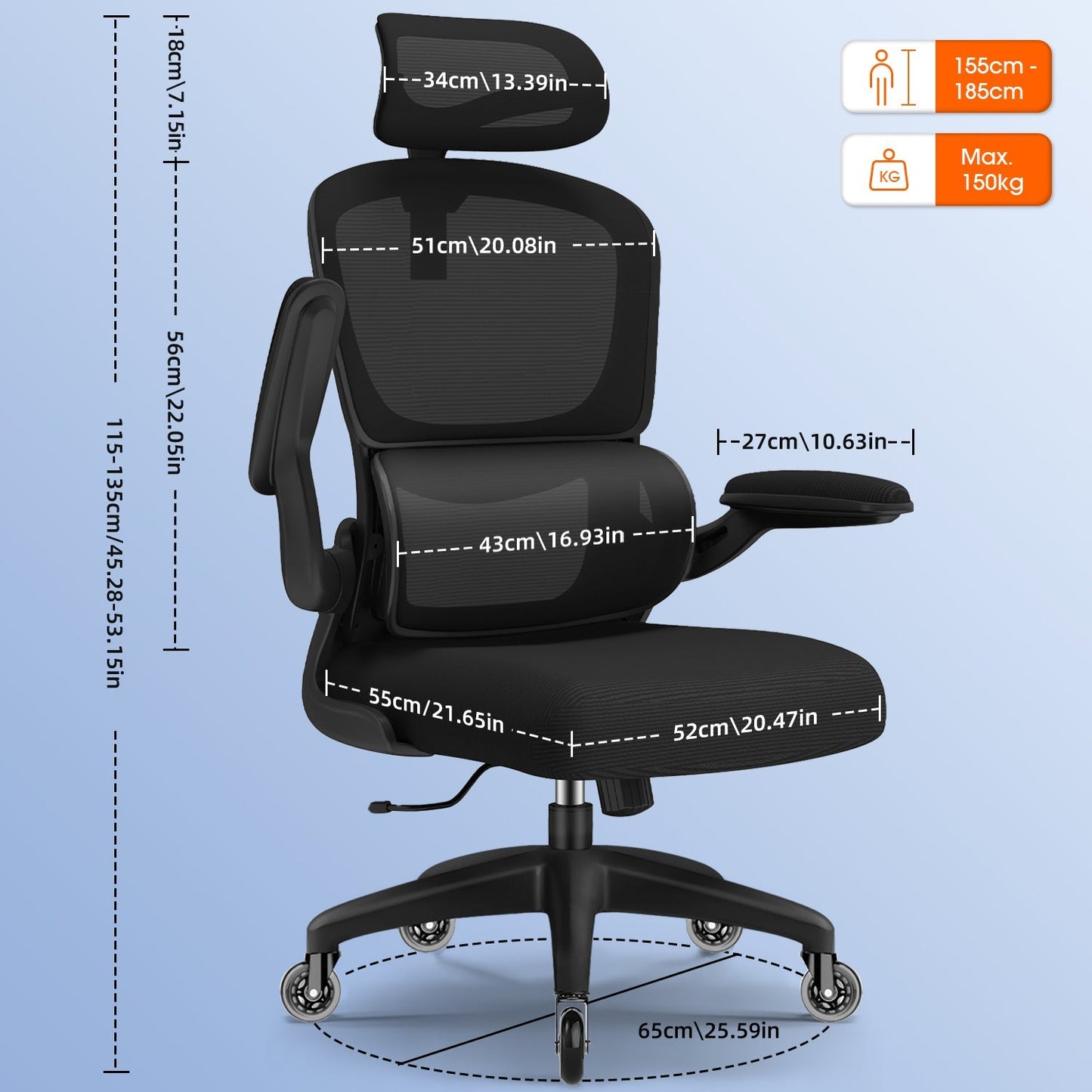Bürostuhl Bürostuhl, Schreibtischstuhl Ergonomisch mit Klappbaren Armlehnen