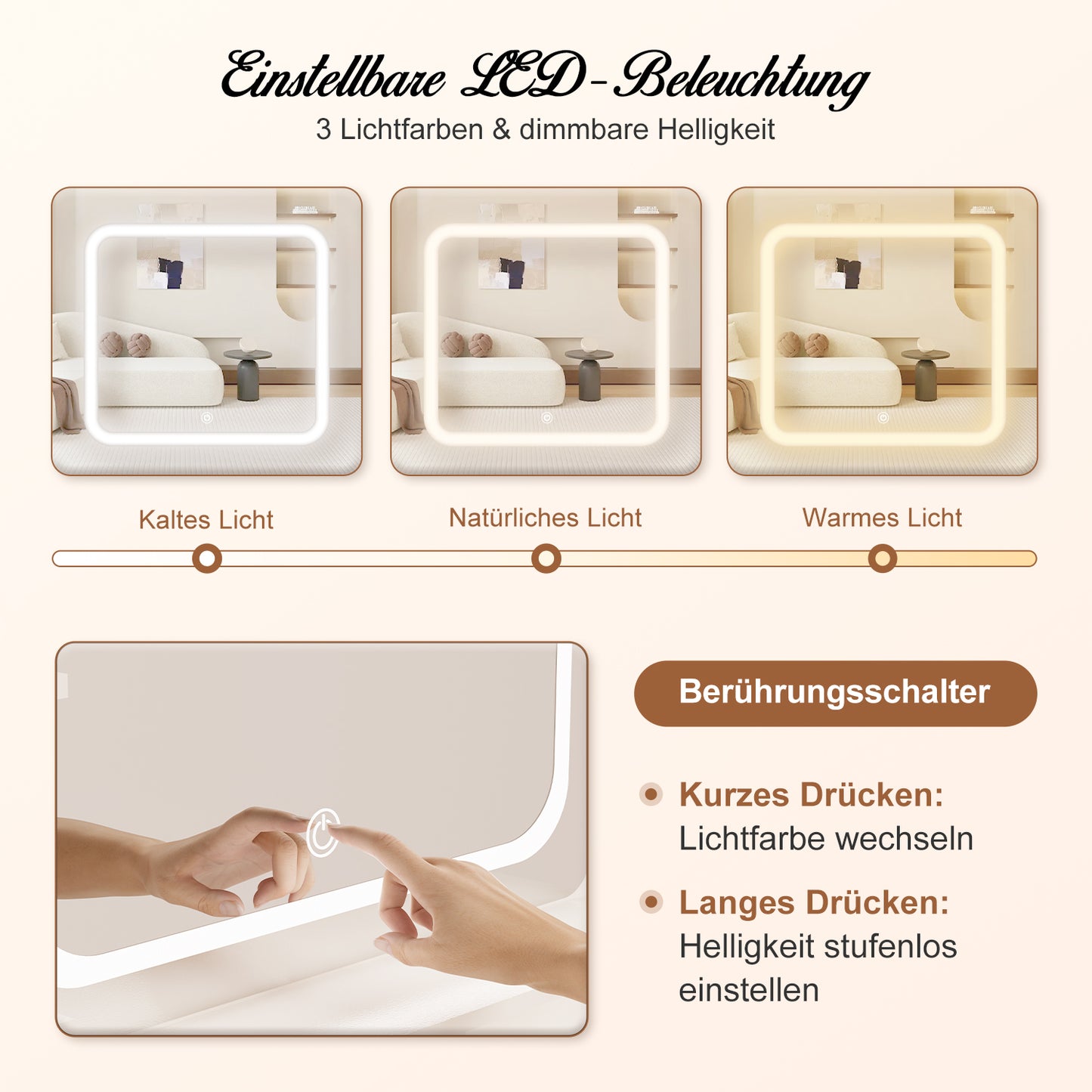 Schminktisch Schminktisch mit LED-Beleuchtung, Kosmetiktisch mit Spiegel