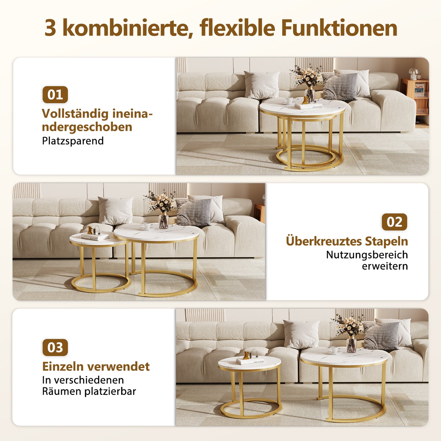Couchtisch Couchtisch 2er Set mit Marmormuster, Kaffeetisch, Beistelltisch