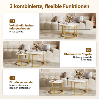 Couchtisch Couchtisch 2er Set mit Marmormuster, Kaffeetisch, Beistelltisch