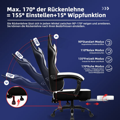 Gaming-Stuhl Gaming Stuhl, Bürostuhl Ergonomisch Wippfunktion bis zu 170°