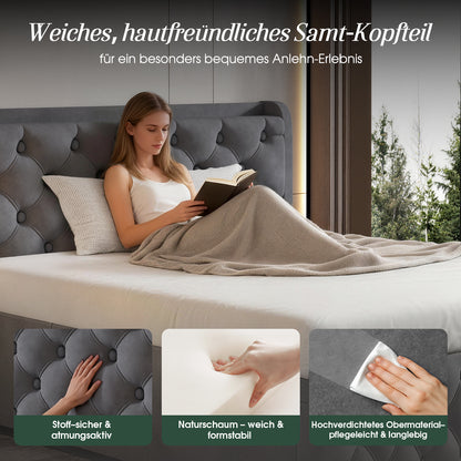 Polsterbett Doppelbett 140x200 cm,mit LED-Licht und Ladeanschluss
