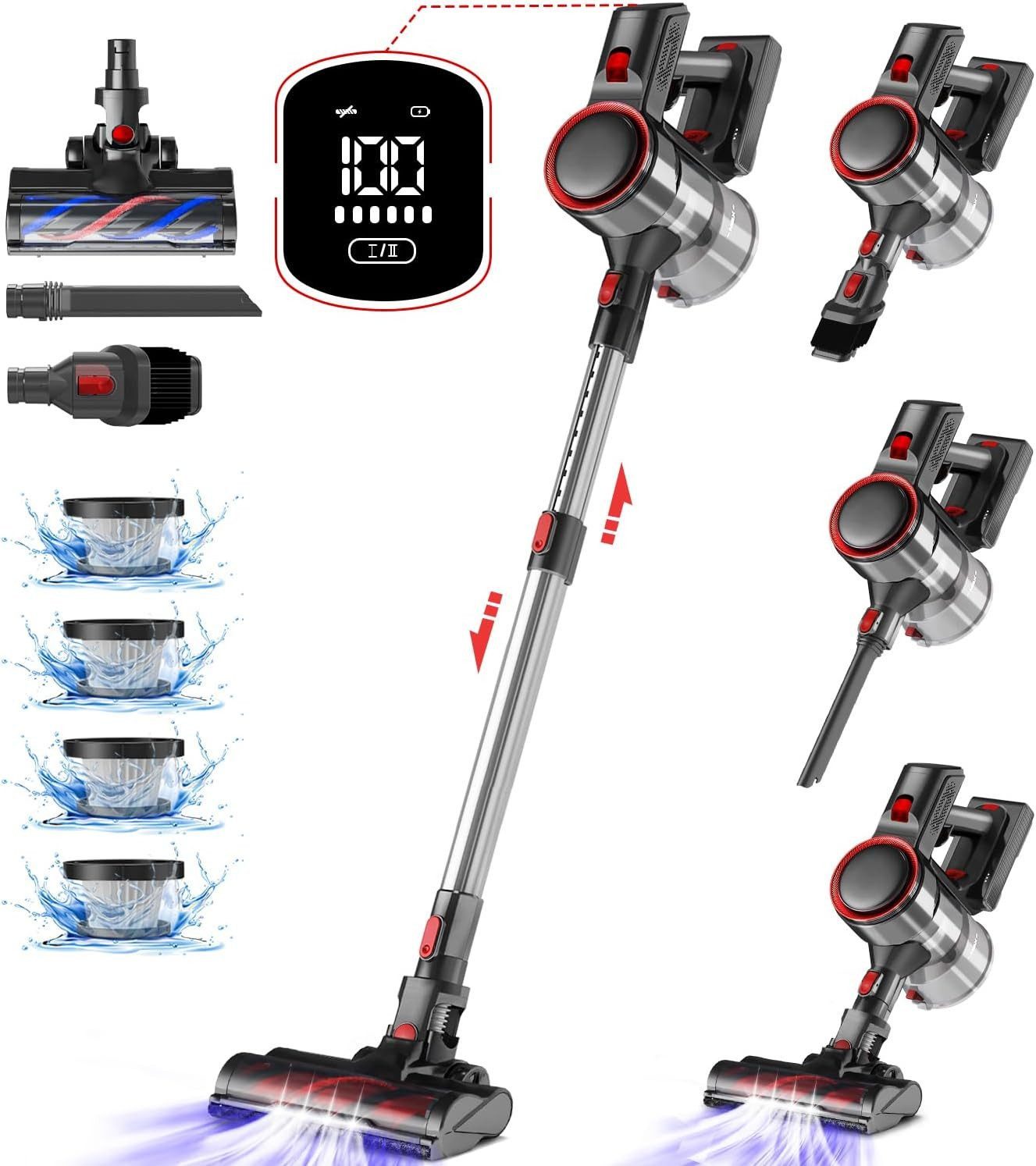 Akku-Hand-und Stielstaubsauger Akku Staubsauger, 55000Pa/550W/50Min/1.6L Kabelloser Staubsauger