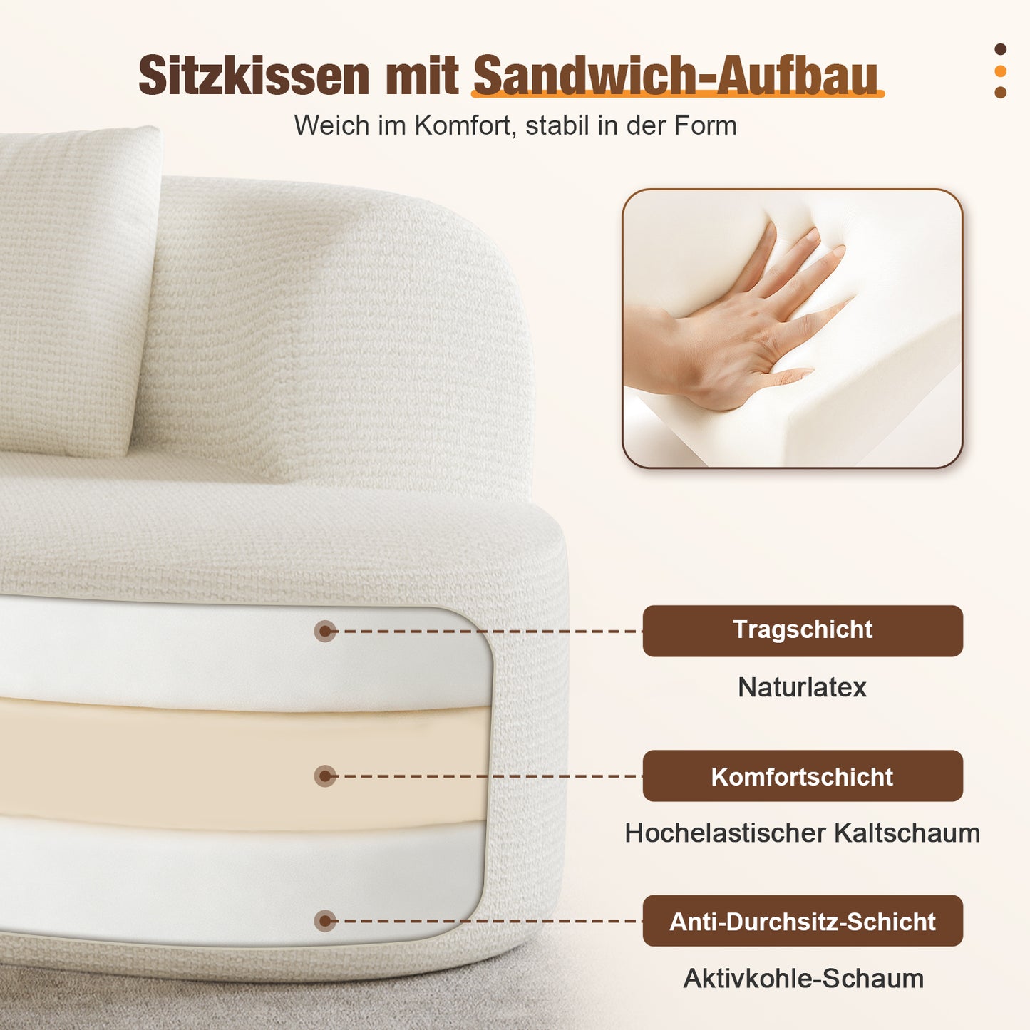 3-Sitzer Sofa, Schlafsofa 258.5x66cm, inkl.3 Zierkissen Bequemes Chenille Sofa
