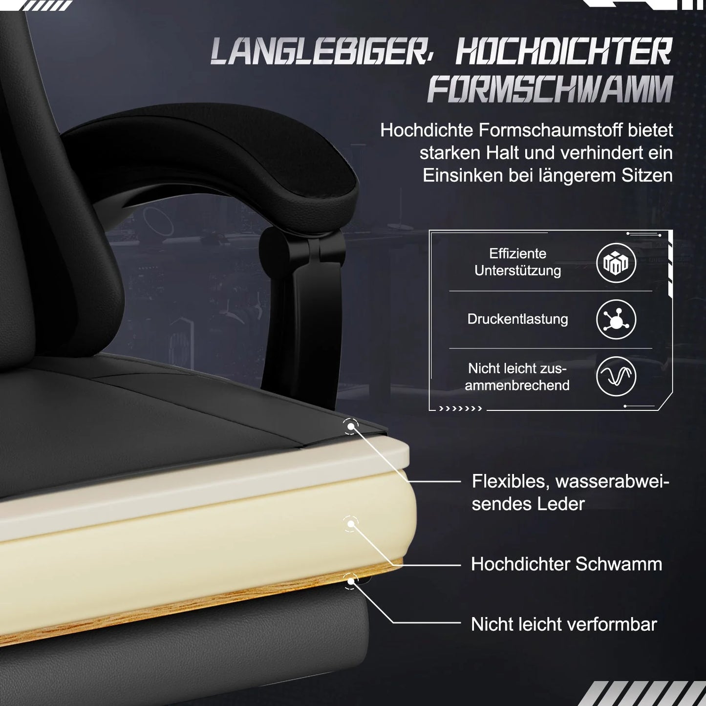 Gaming-Stuhl Gaming Stuhl mit Einteiligen Armlehnen und Ausziehbarem Fußstütze