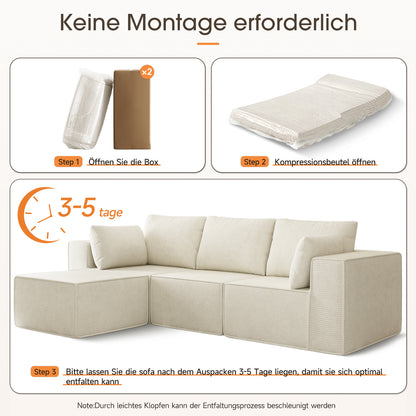 3-Sitzer Sofa, Schlafsofa 258.5x66cm, inkl.3 Zierkissen Bequemes Chenille Sofa