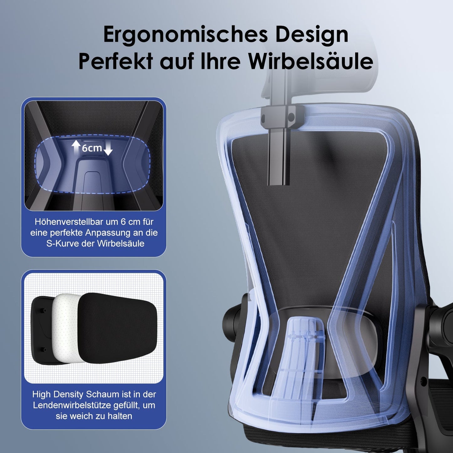 Bürostuhl Ergonomischer Bürostuhl mit klappbaren Armlehnen und Rückenlehnen