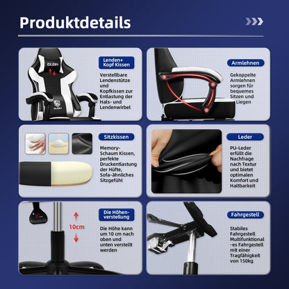 Gaming-Stuhl Gaming Stuhl, Bürostuhl Ergonomisch Wippfunktion bis zu 170°