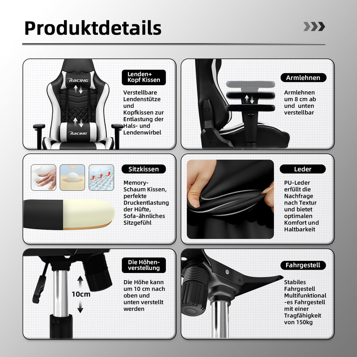 Gaming-Stuhl Ergonomischer Gaming Stuhl mit Gepolstertem Sitz