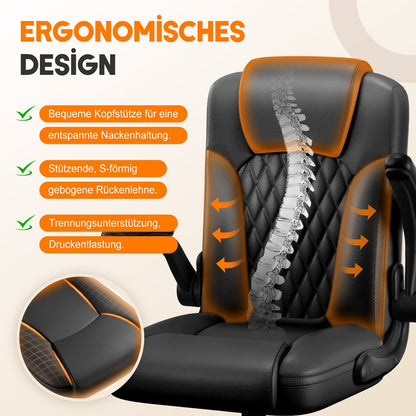 Bürostuhl Ergonomisch, Kunstleder Schreibtischstuhl 90° Klappbaren Armlehnen