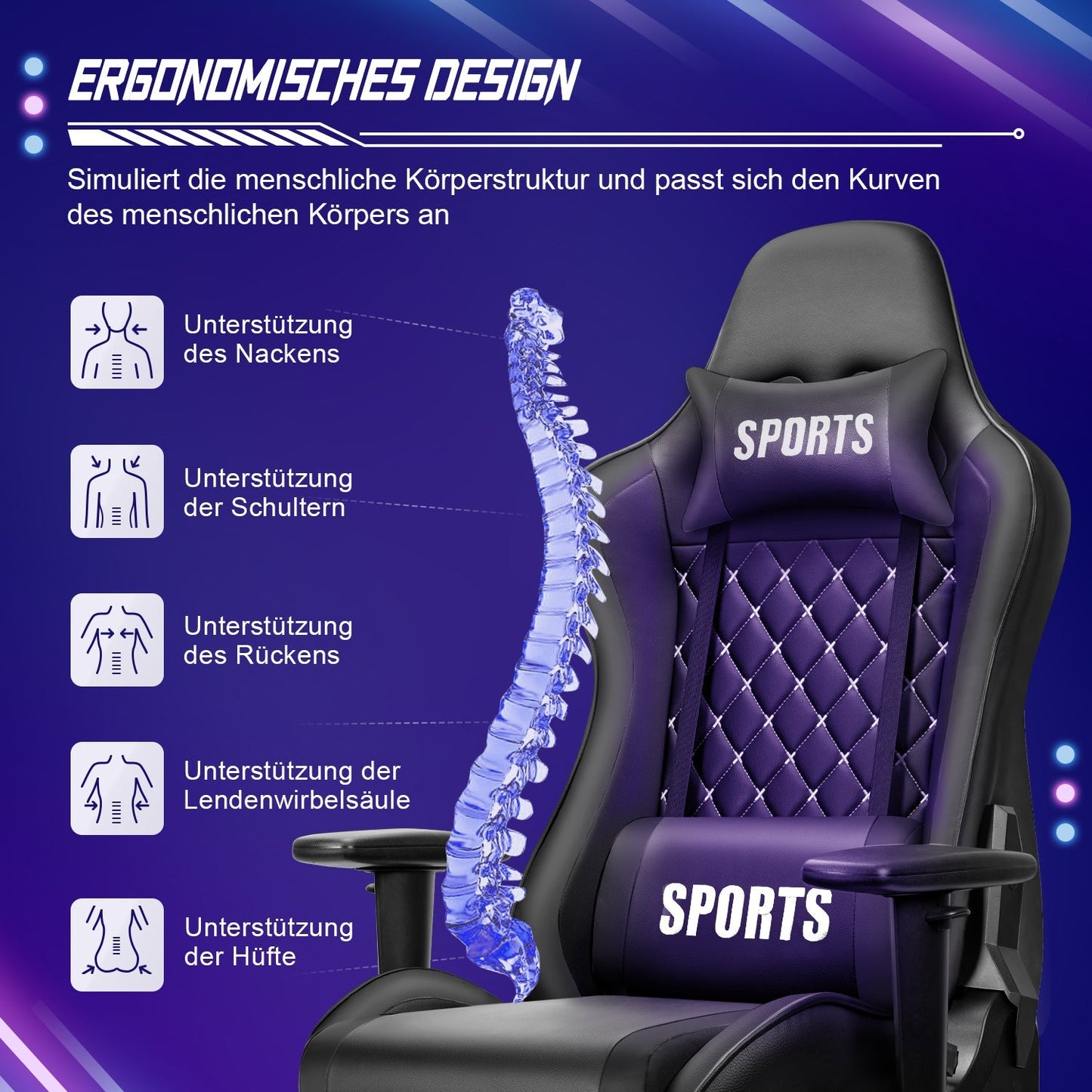 Gaming-Stuhl Ergonomischer Gaming Stuhl, Gaming Stuhl 150kg