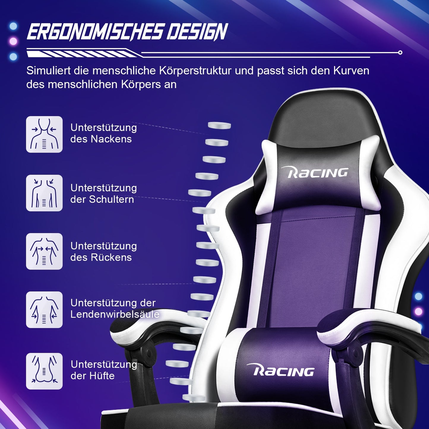 Gaming-Stuhl Gaming Stuhl mit Einteiligen Armlehnen und Ausziehbarem Fußstütze