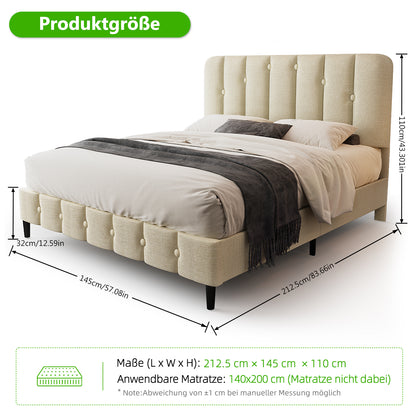 Polsterbett Bett 140x200 mit Lattenrost,Doppelbett mit gepolstertem Kopfteil, Einfache Montage, Robustes Gestell und Samtbezug